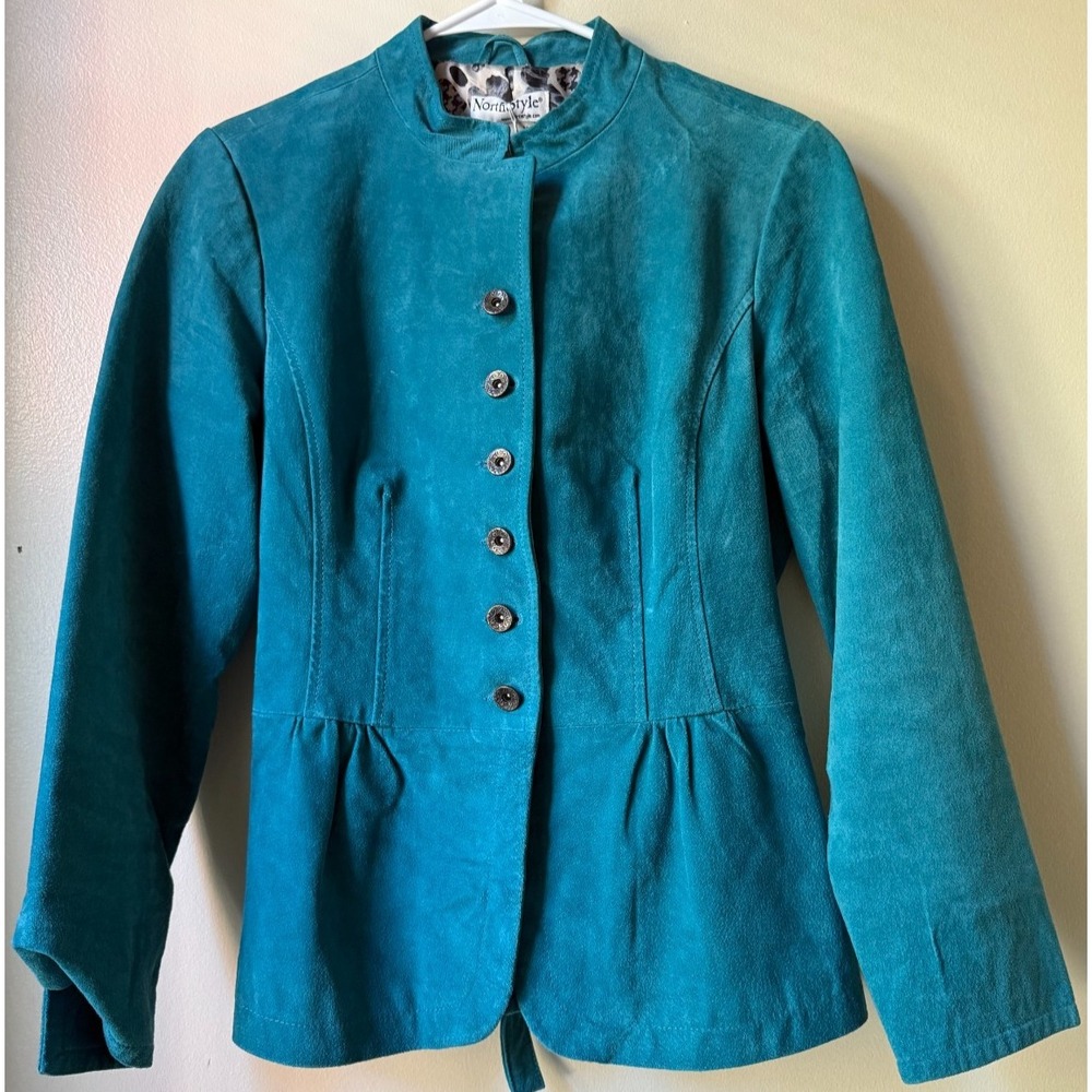 Vintage 100% Suede Turquoise Jacket Women's M Style EUC Leather Retro